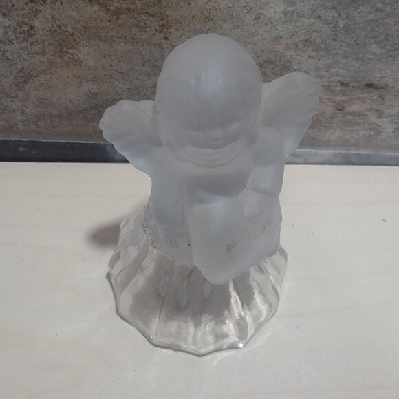 Vintage Lead Crystal Angel Bell Frosted Clear Glass - Picture 3 of 10